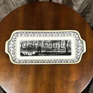 Black and White Rectangular Vintage Porcelain Bread Plate